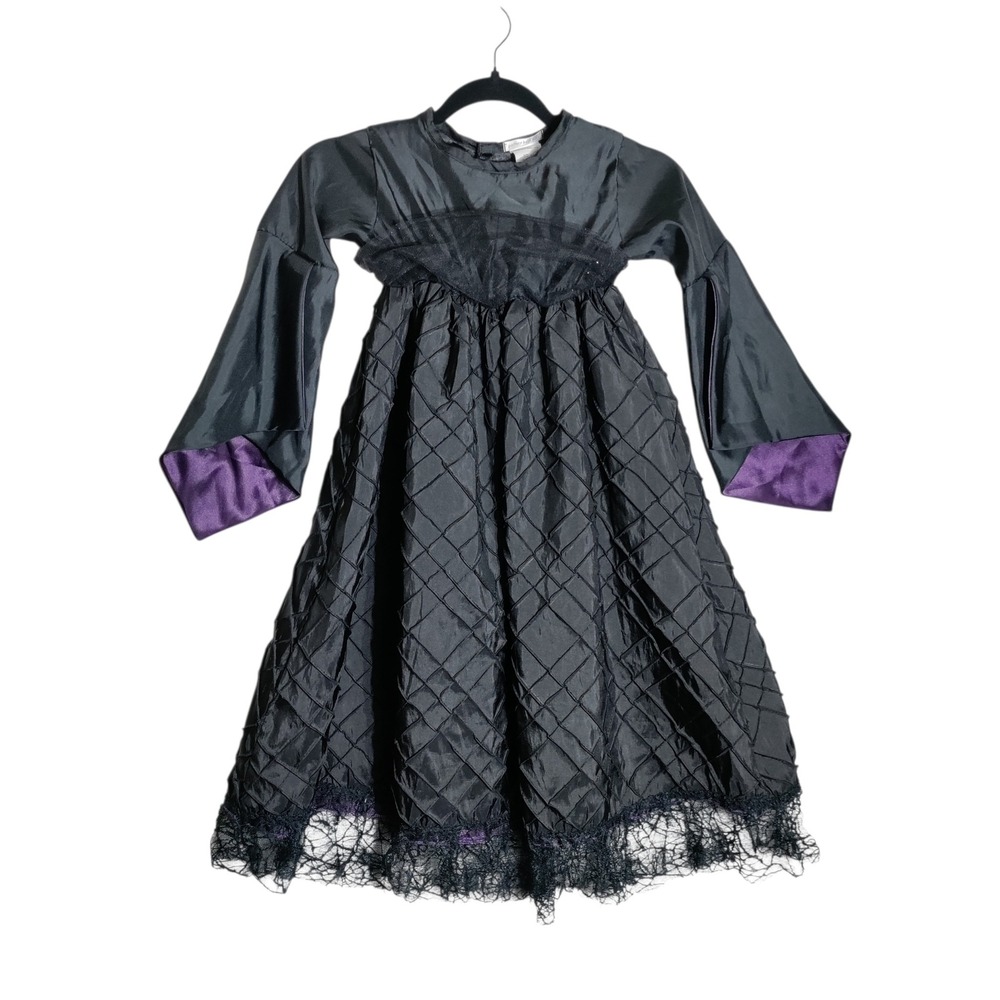Pottery Barn Kids Witch Costume Dress Black Purple Quilted Lace Girl Size 4-6